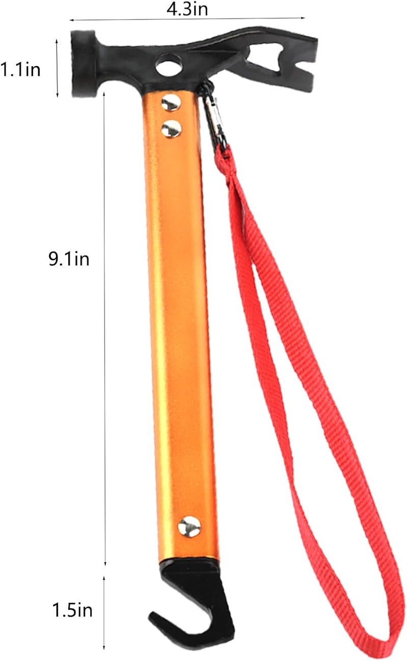 RIY Carbon Steel Aluminum Camping Hammer, 12" Small Lightweight Three-in-One Functional Tent Stake Hammer for Hiking Kit Orange - Image 4